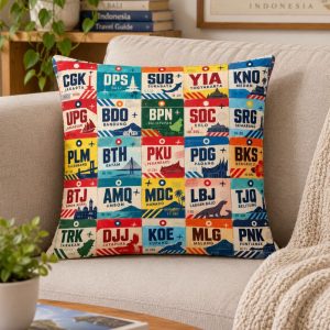 Airport.id “Indonesia Airport Codes” Travel Cushion – 30×30 cm