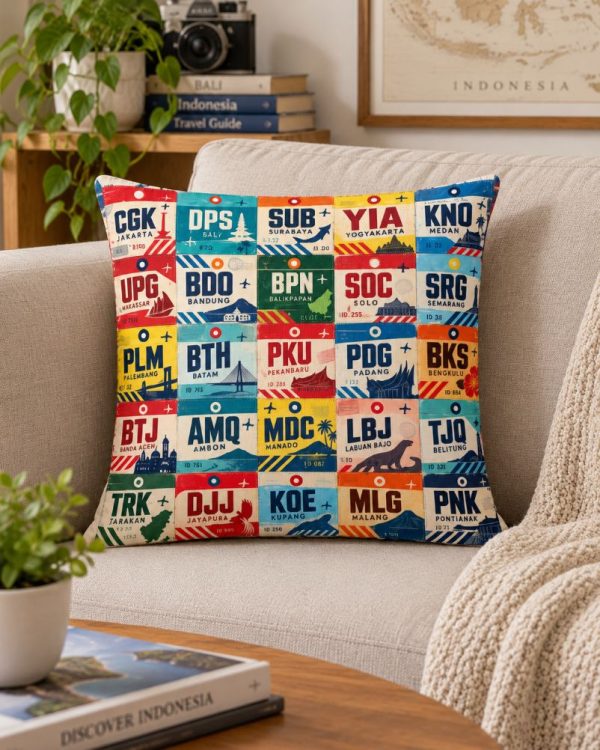 Airport.id “Indonesia Airport Codes” Travel Cushion – 30×30 cm