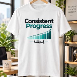 “Consistent Progress – Istiqamah” Islamic T-Shirt – White